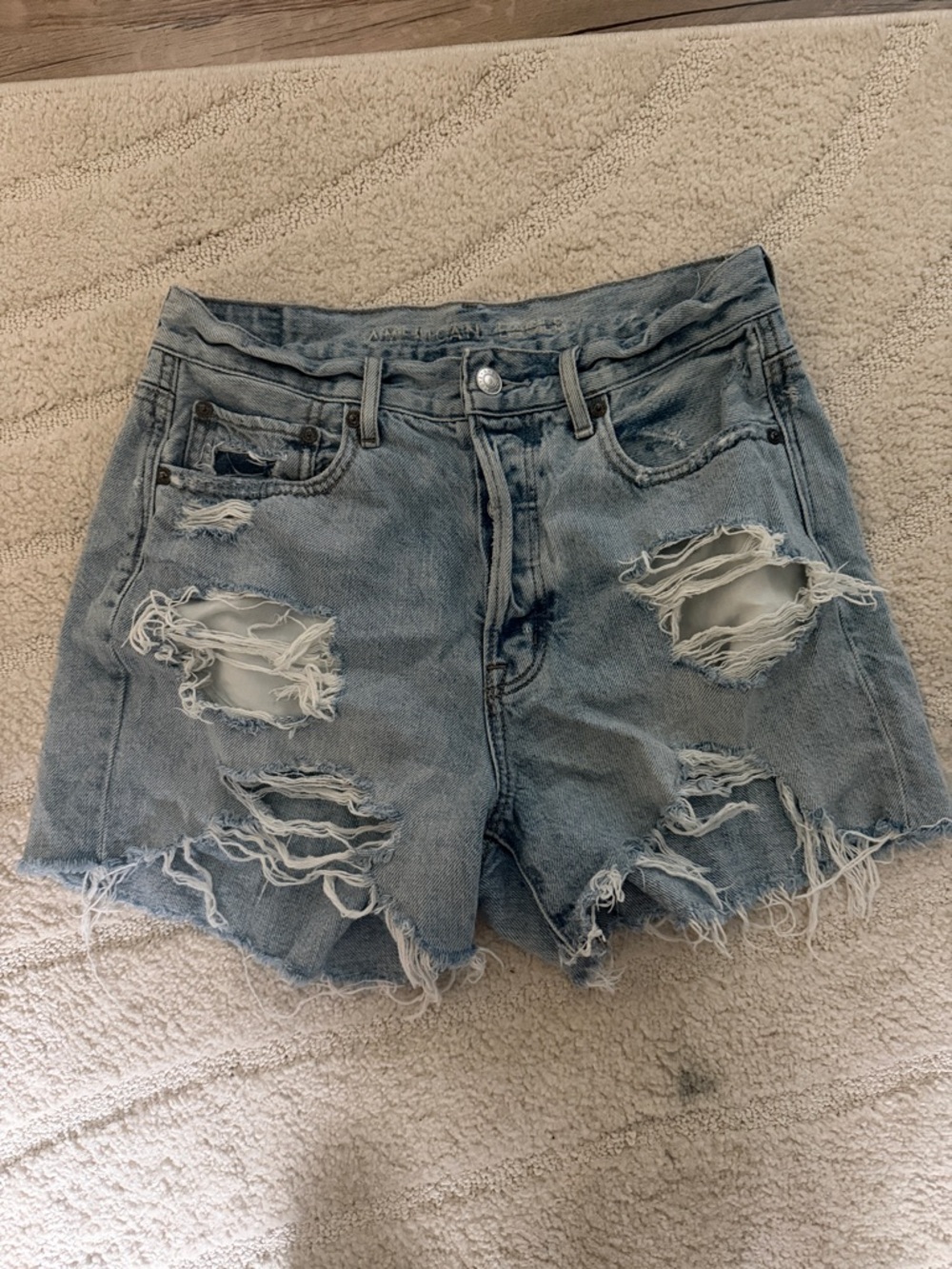 American Eagle Outfitters Light Blue Distressed Denim Shorts